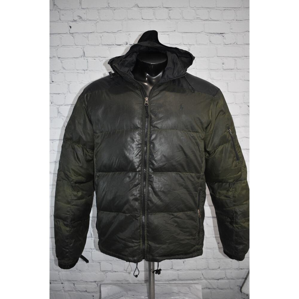 Polo Ralph Lauren Puffer Jacket Mens Size Medium Down Feather Fill Green Poly